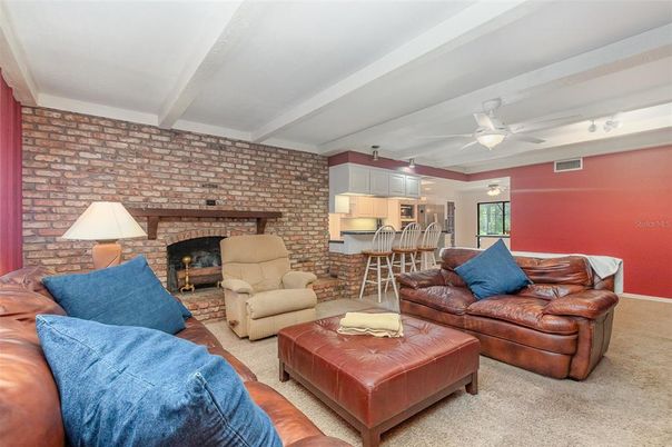 Fireplace, Interior, Kitchen, Living room, Stone Walls