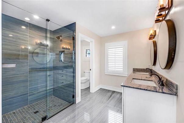 Bathroom, Glass Shower, Interior, Recessed Lighting