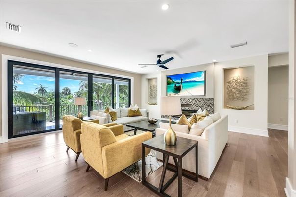 Interior, Living room, Recessed Lighting, Wood Texture Flooring