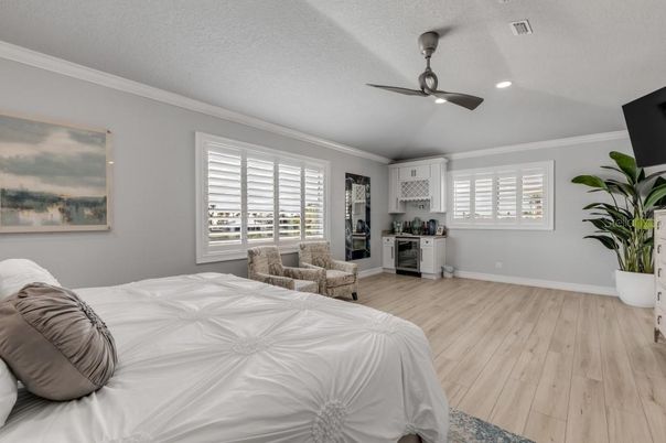 Bedroom, Interior, Recessed Lighting, Wood Texture Flooring