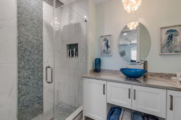 Bathroom, Glass Shower, Interior, Marble Walls