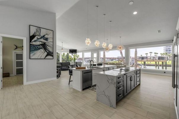 Interior, Kitchen, Pendant Lights, Recessed Lighting, Wood Texture Flooring
