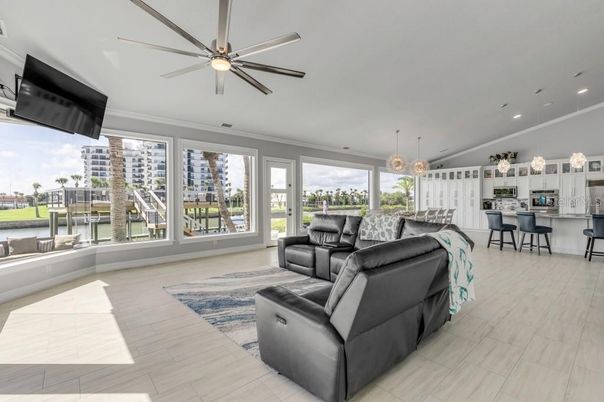 Dining room, Interior, Kitchen, Living room, Pendant Lights, Recessed Lighting, Water, Wood Texture Flooring