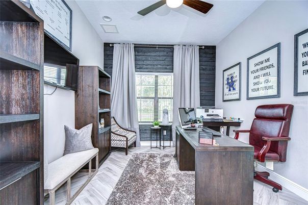 Home Office, Interior, Recessed Lighting, Wood Texture Flooring
