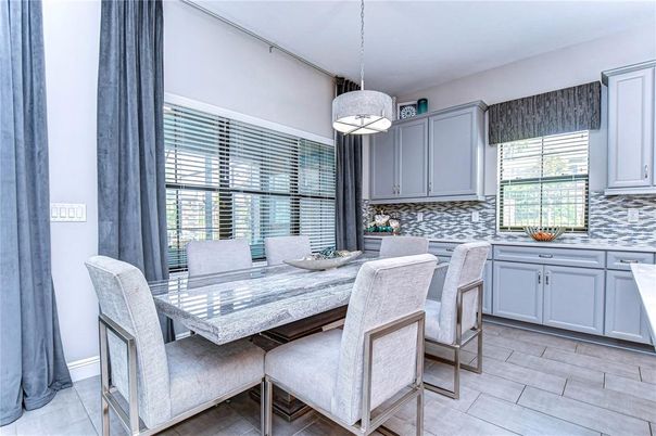 Dining room, Interior, Pendant Lights, Wood Texture Flooring