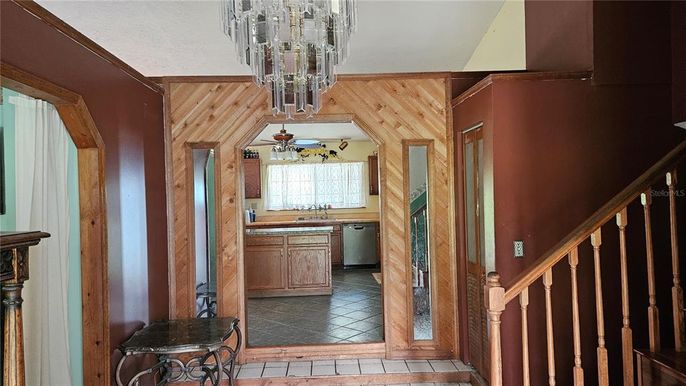 Chandelier, Interior, Kitchen, Wooden Walls