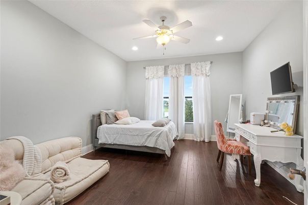 Bedroom, Home Office, Interior, Recessed Lighting, Wood Texture Flooring
