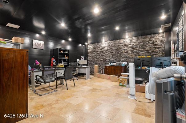Dining room, Interior, Recessed Lighting, Stone Walls