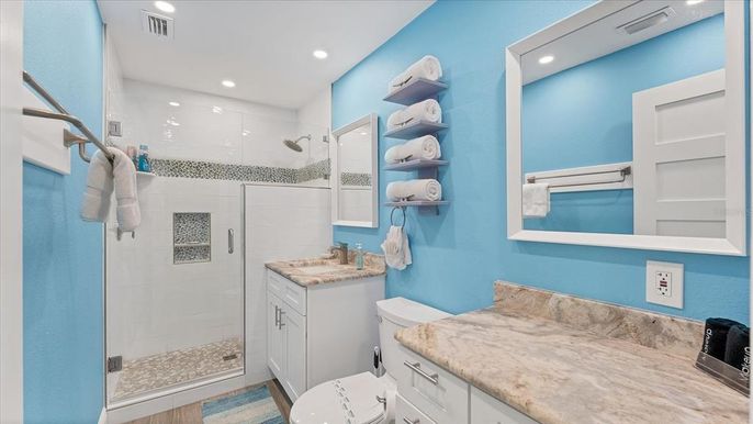 Bathroom, Glass Shower, Interior, Recessed Lighting