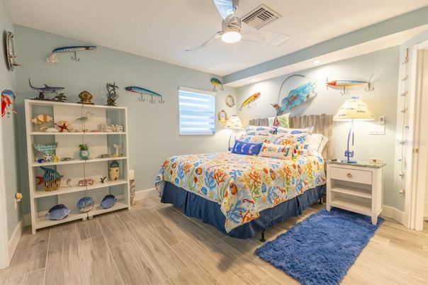 Bedroom, Interior, Recessed Lighting, Wood Texture Flooring