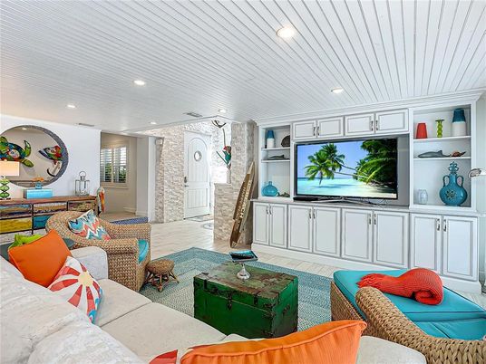 Interior, Living room, Recessed Lighting, Stone Walls