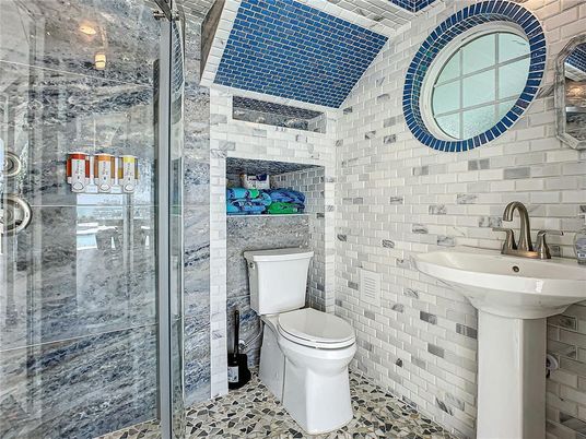 Bathroom, Glass Shower, Interior, Stone Walls