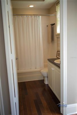 Bathroom, Interior, Recessed Lighting, Wood Texture Flooring