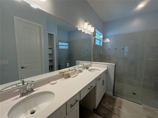 Bathroom, Dual Sink Vanities, Glass Shower, Interior, Recessed Lighting