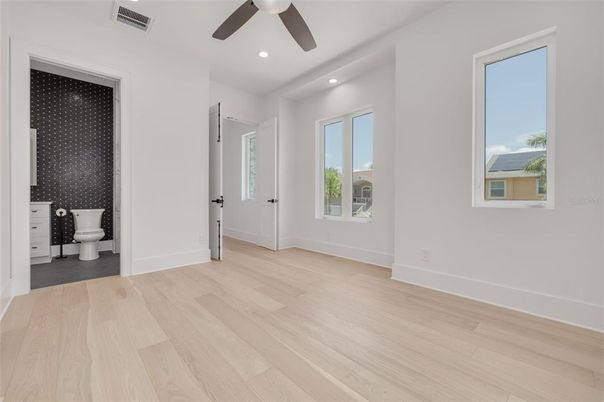 Bathroom, Empty room, Interior, Recessed Lighting, Wood Texture Flooring