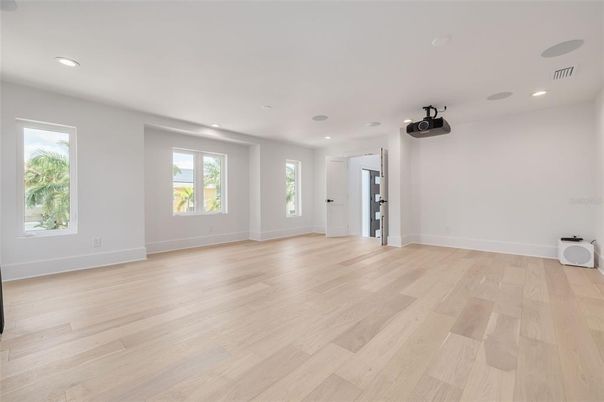 Empty room, Interior, Recessed Lighting, Wood Texture Flooring