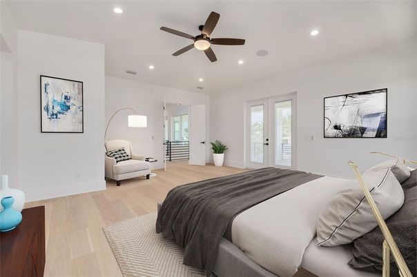 Bedroom, Interior, Recessed Lighting, Wood Texture Flooring
