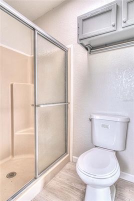 Bathroom, Glass Shower, Interior, Wood Texture Flooring