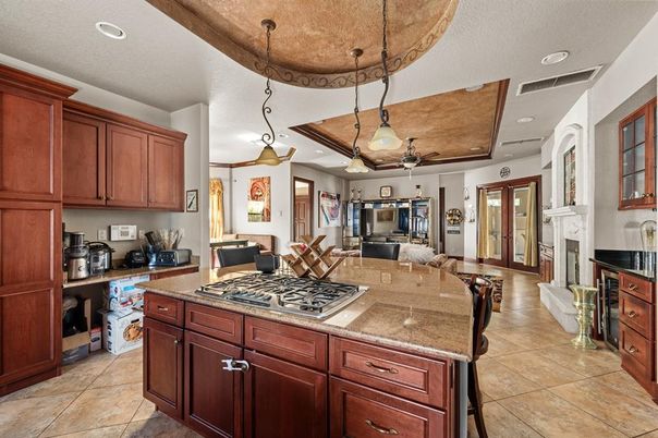 Fireplace, Interior, Kitchen, Living room, Pendant Lights, Recessed Lighting