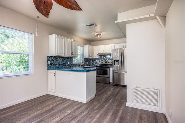 Interior, Kitchen, Stainless Steel Appliances, Wood Texture Flooring