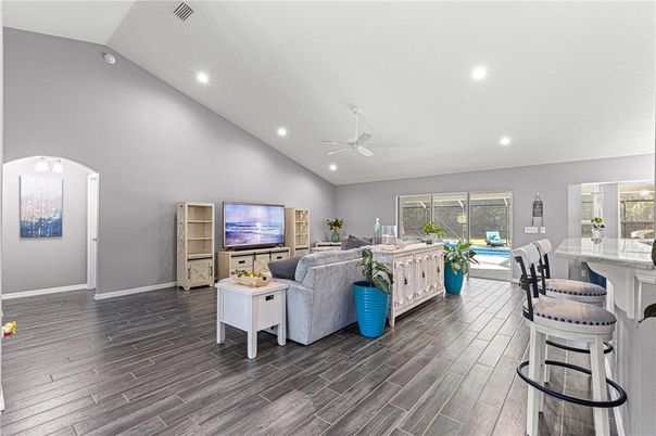 Interior, Living room, Recessed Lighting, Wood Texture Flooring
