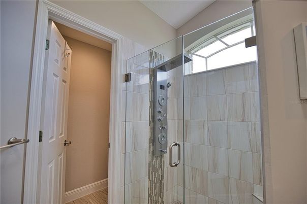 Bathroom, Glass Shower, Interior, Wood Texture Flooring