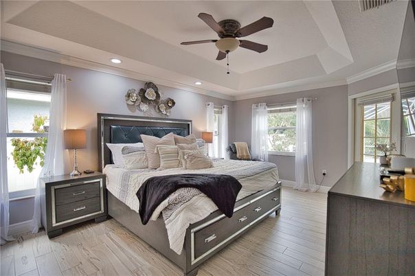 Bedroom, Interior, Recessed Lighting, Wood Texture Flooring