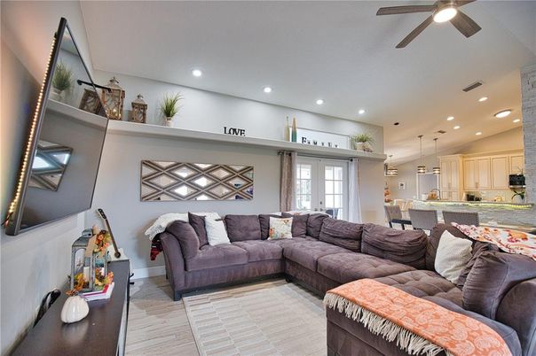 Dining room, Interior, Kitchen, Living room, Pendant Lights, Recessed Lighting, Wood Texture Flooring