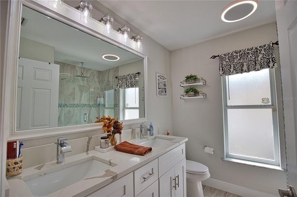 Bathroom, Dual Sink Vanities, Glass Shower, Interior