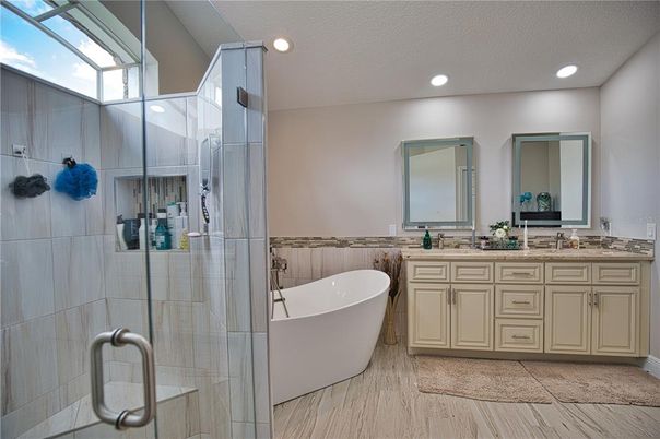 Bathroom, Dual Sink Vanities, Free Standing Baths, Glass Shower, Interior, Recessed Lighting