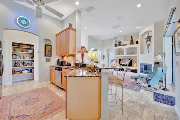 Dining room, Fireplace, Interior, Kitchen, Recessed Lighting
