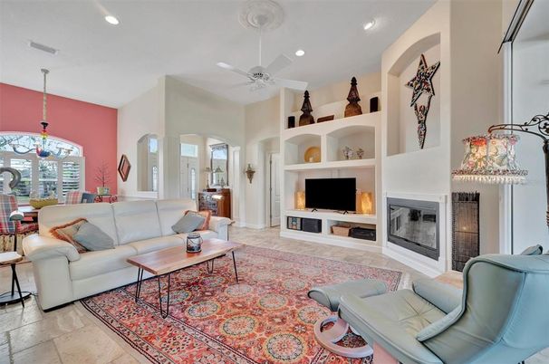 Dining room, Fireplace, Interior, Living room, Pendant Lights, Recessed Lighting