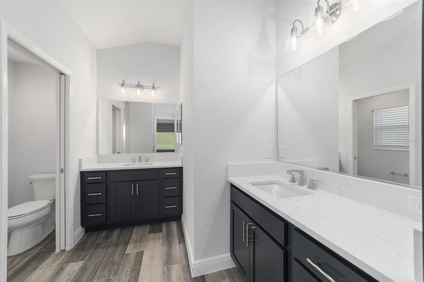 Bathroom, Dual Sink Vanities, Interior, Wood Texture Flooring