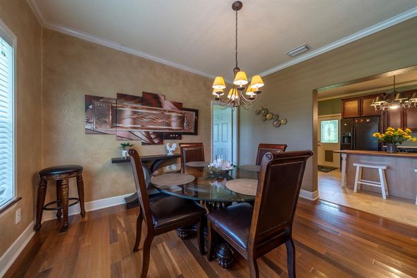 Chandelier, Dining room, Interior, Wood Texture Flooring