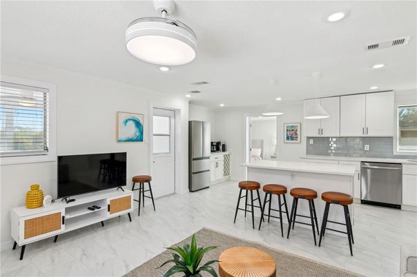 Interior, Kitchen, Marble, Recessed Lighting, Stainless Steel Appliances