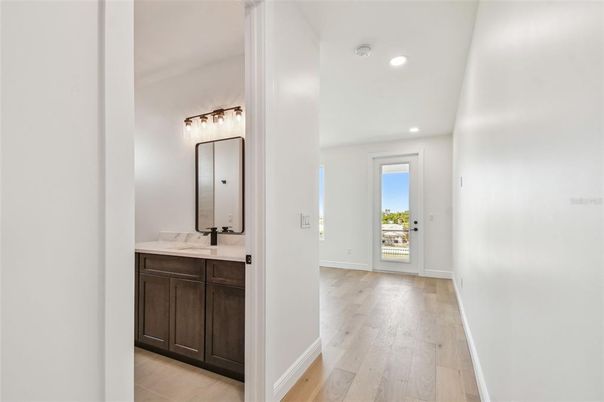 Bathroom, Interior, Recessed Lighting, Wood Texture Flooring