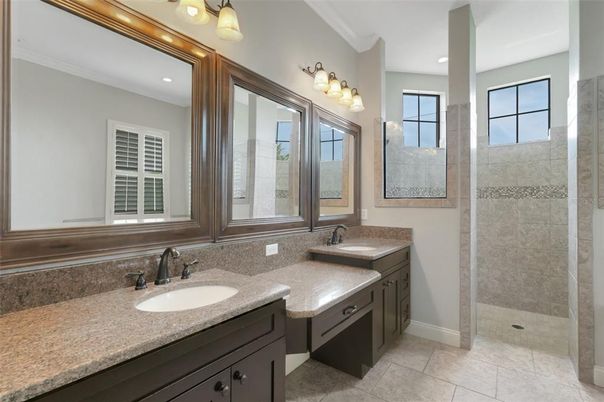 Bathroom, Dual Sink Vanities, Glass Shower, Interior, Recessed Lighting