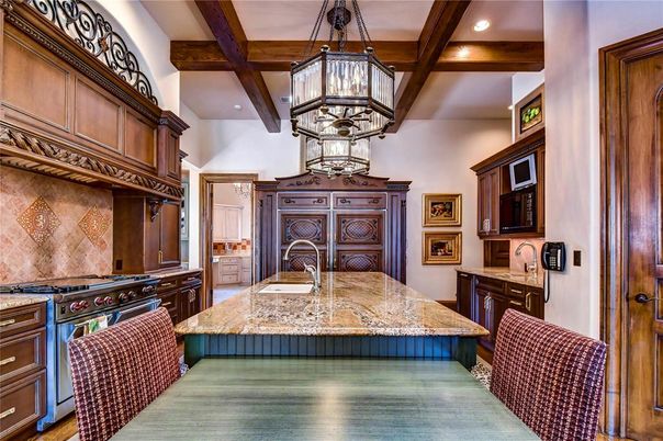 Interior, Kitchen, Pendant Lights, Recessed Lighting, Stainless Steel Appliances, Wooden Beams, Wood Texture Flooring