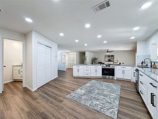 Interior, Kitchen, Recessed Lighting, Wood Texture Flooring