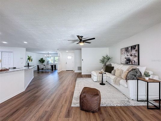 Dining room, Interior, Kitchen, Living room, Pendant Lights, Recessed Lighting, Wood Texture Flooring