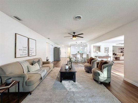 Interior, Kitchen, Living room, Pendant Lights, Recessed Lighting, Wood Texture Flooring