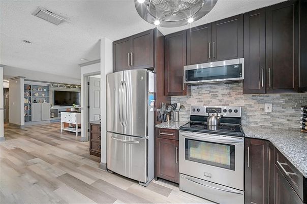 Interior, Kitchen, Stainless Steel Appliances, Wood Texture Flooring