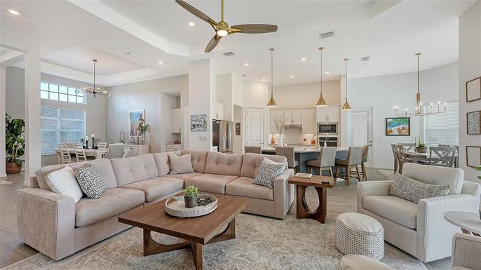 Dining room, Interior, Kitchen, Living room, Pendant Lights, Recessed Lighting, Stainless Steel Appliances