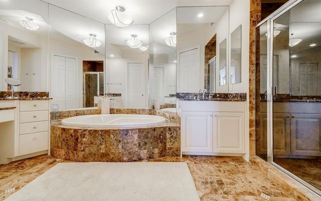 Bathroom, Dual Sink Vanities, Glass Shower, Interior, Recessed Lighting