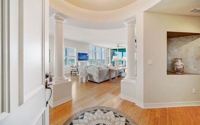 Dining room, Interior, Living room, Pendant Lights, Wood Texture Flooring