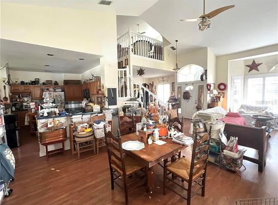 Dining room, Interior, Kitchen, Pendant Lights, Wood Texture Flooring