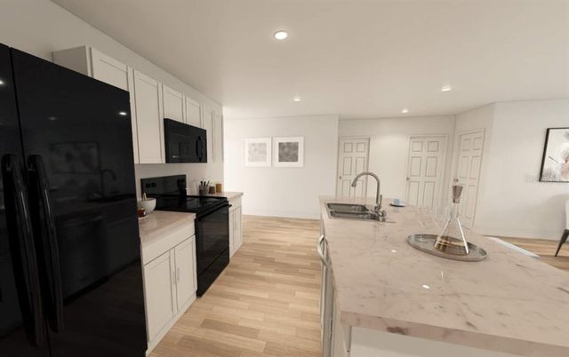 Interior, Kitchen, Recessed Lighting, Wood Texture Flooring