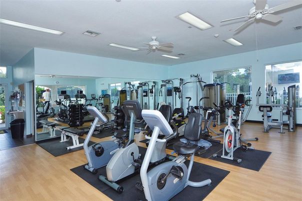 Fitness Equipment, Gym, Interior, Recessed Lighting, Wood Texture Flooring