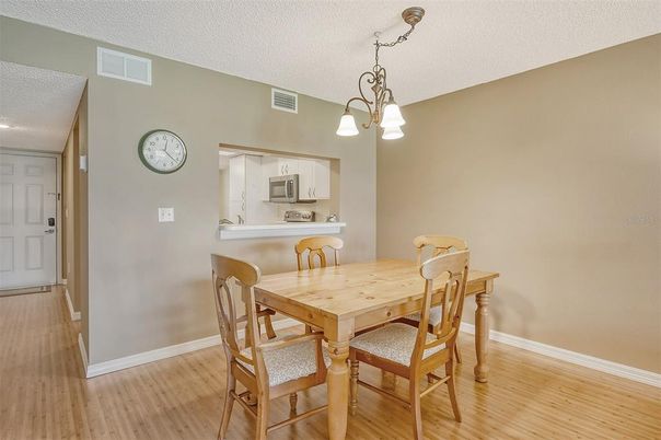 Dining room, Interior, Kitchen, Pendant Lights, Wood Texture Flooring