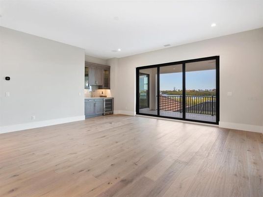 Empty room, Interior, Kitchen, Recessed Lighting, Wood Texture Flooring